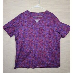Cottonality Women's SZ 2XL Scrub Top Medical Nursing Shirt Pockets Purple